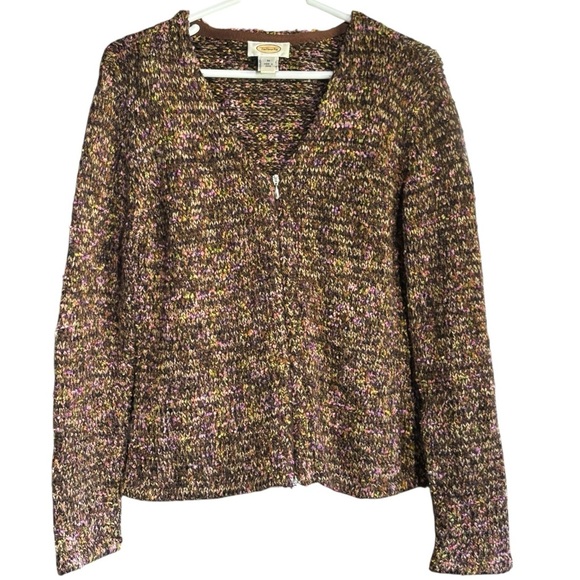 Women M TALBOT's Chunky Cardigan Sweater Brown Purple Colorful zipper Vtg - Picture 3 of 9